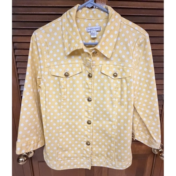 Christopher & Banks Jackets & Blazers - Christopher & Banks Yellow Polka Dot Jacket Large Retro Preppy Cottagecore
